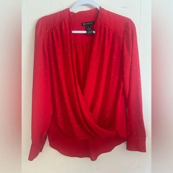 INC, size 4, red sparkly, v neck, criss cross long sleeve blouse, light weight - Picture 8 of 9